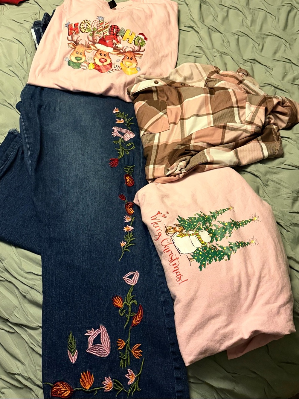 BUNDLE DEAL:Pink LS &SL Tshirt and plaid shirt